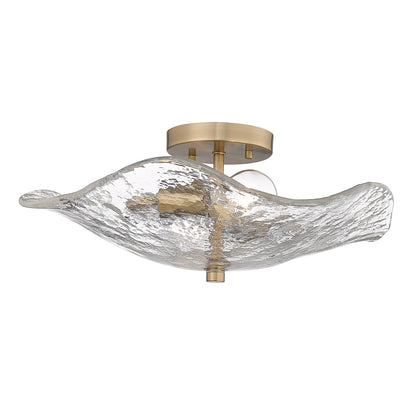 Samara MBS 2 Light Semi-Flush in Modern Brass with Hammered Water Glass Shade - - Golden Lighting