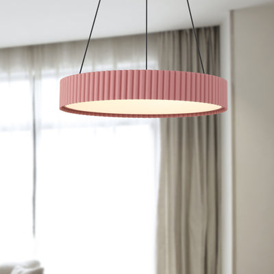 Sashay Integrated LED 20" Pendant in Blush, shown in a room setting - Golden Lighting
