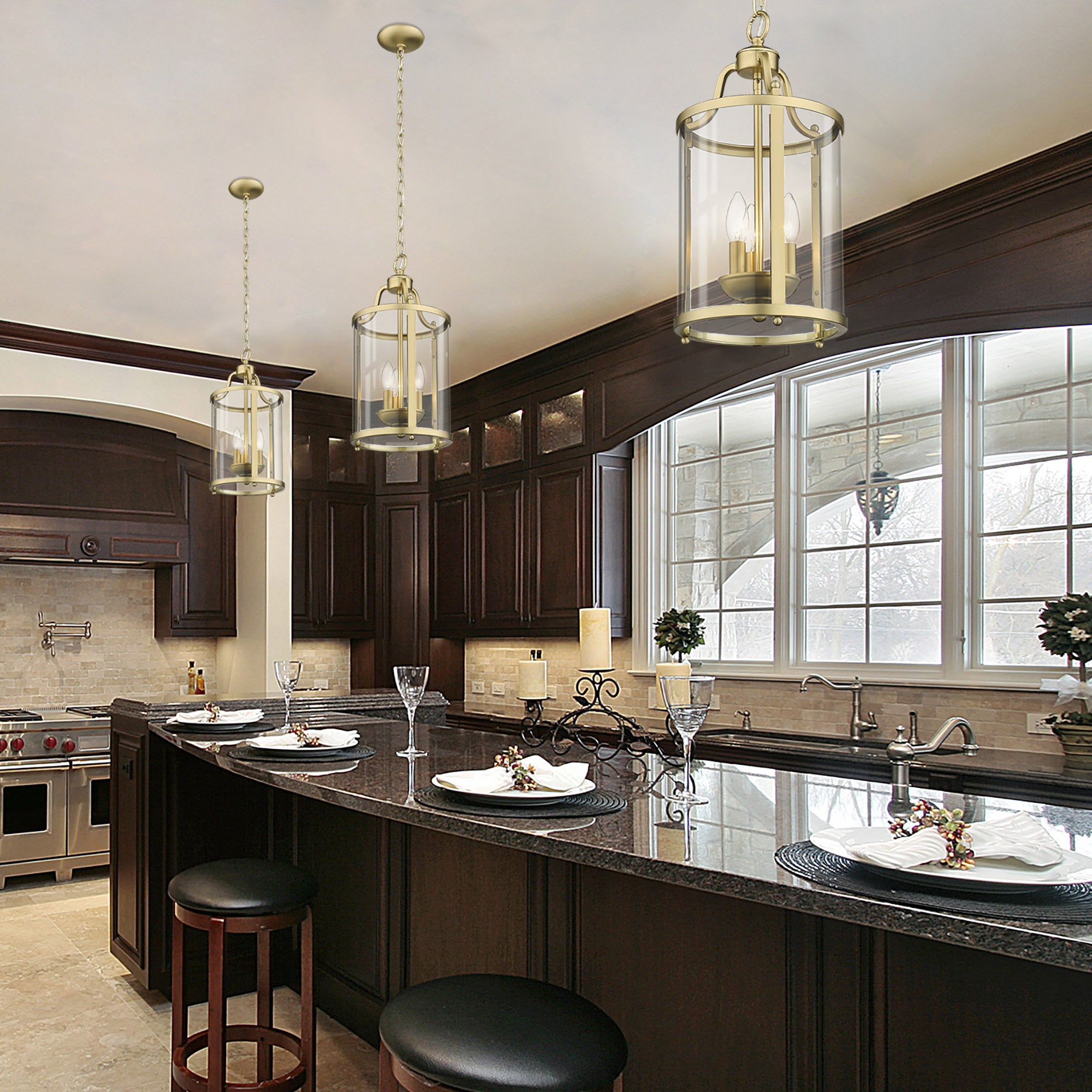 Payton BCB 3 Light Pendant in Brushed Champagne Bronze - Default Title - Golden Lighting