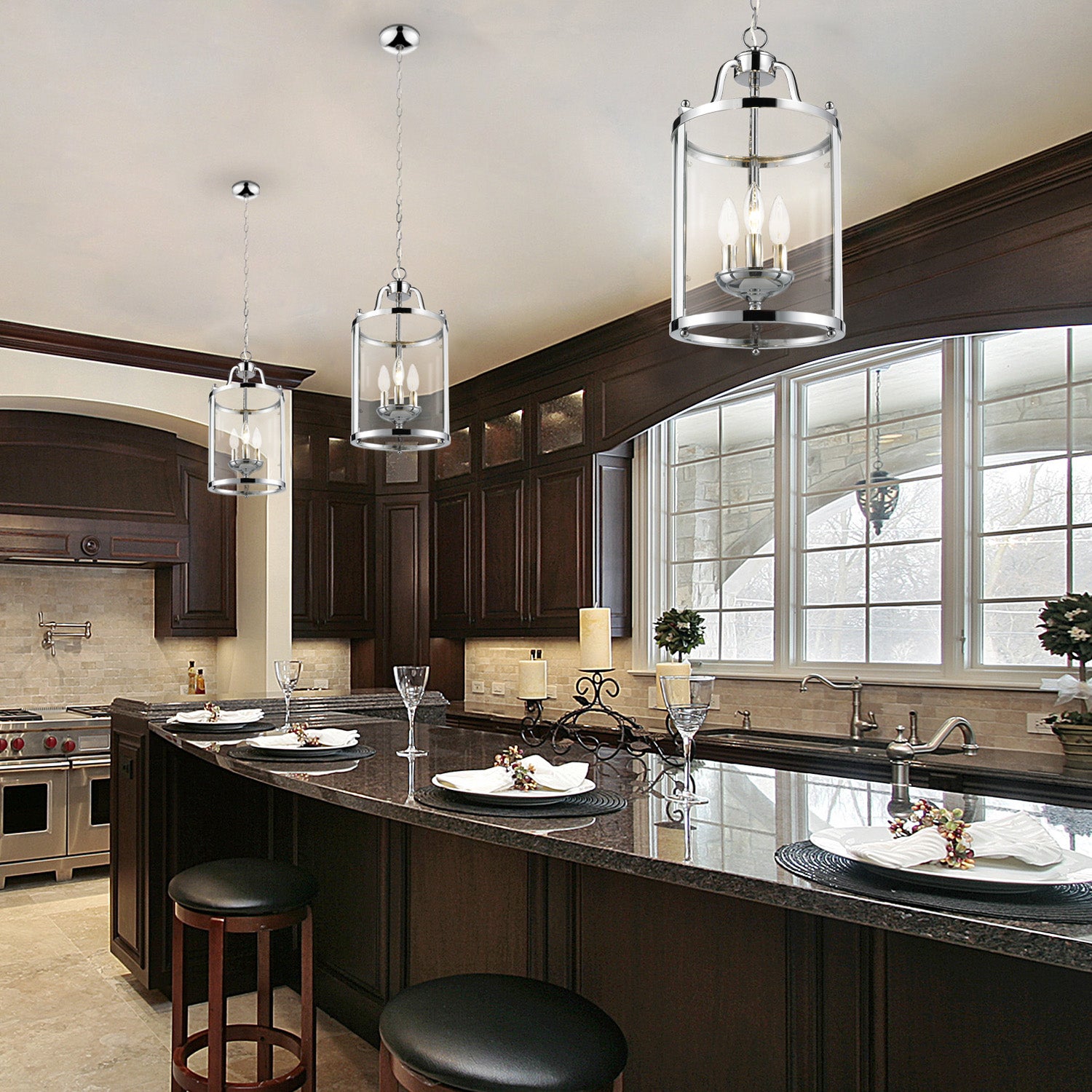 Payton 3-Light Pendant in Chrome with Clear Glass - Incandescent,Type B / 3 x 60W(C) / 9"L x 9"W x 19"H - Golden Lighting