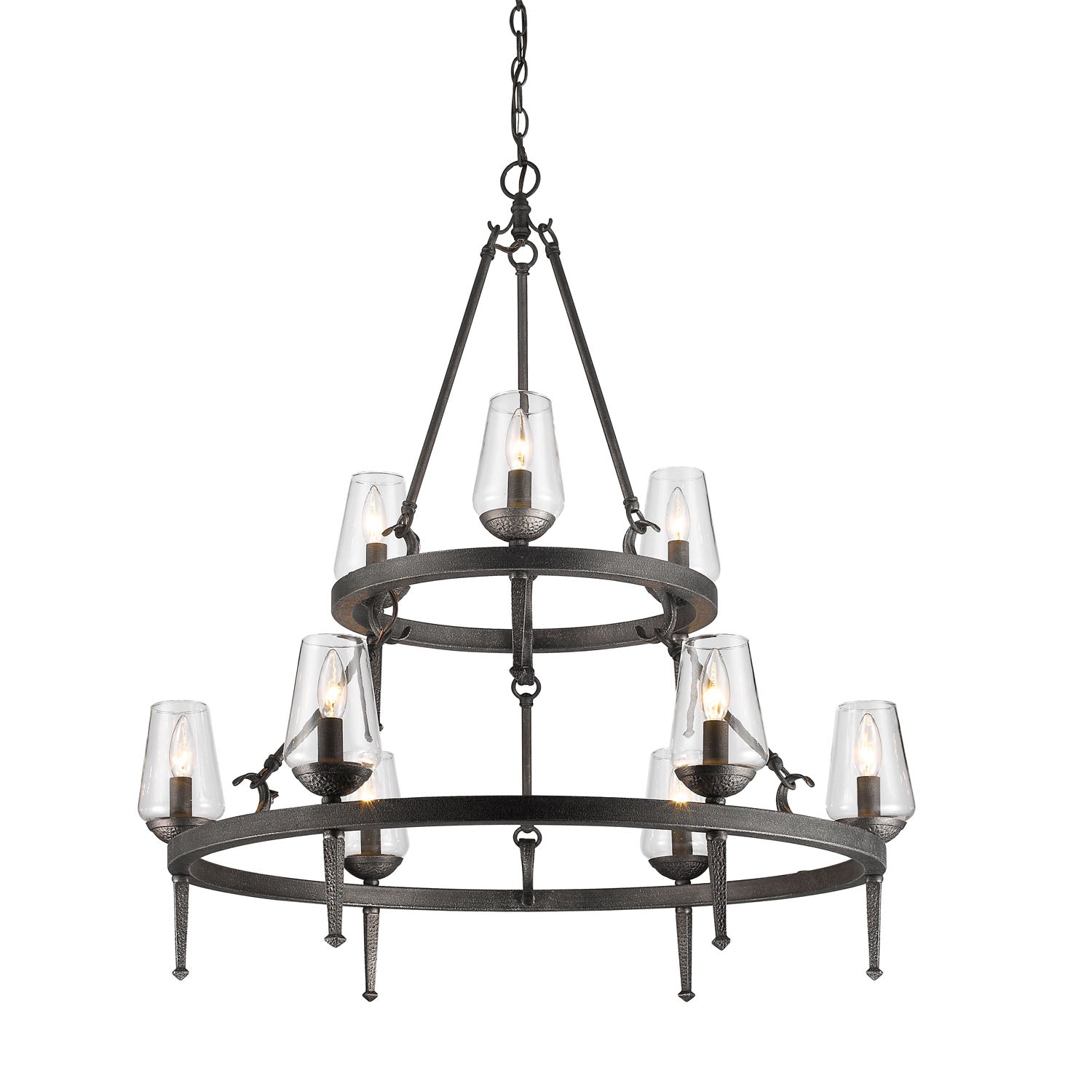 Marcellis 2 Tier - 9 Light Chandelier in Dark Natural Iron with Clear Glass - Dark Natural Iron / Clear Glass / Clear - Golden Lighting