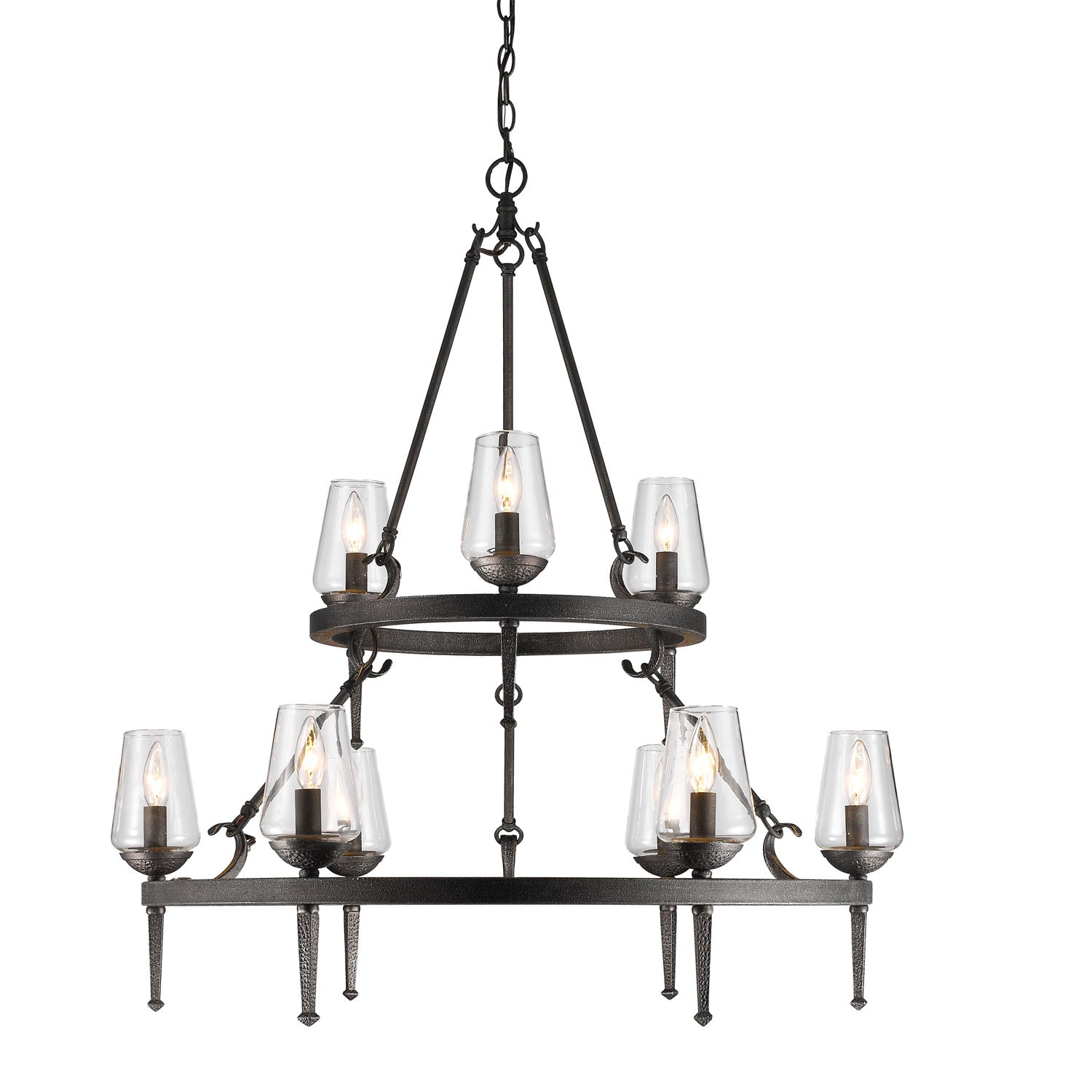 Marcellis 2 Tier - 9 Light Chandelier in Dark Natural Iron with Clear Glass - - Golden Lighting