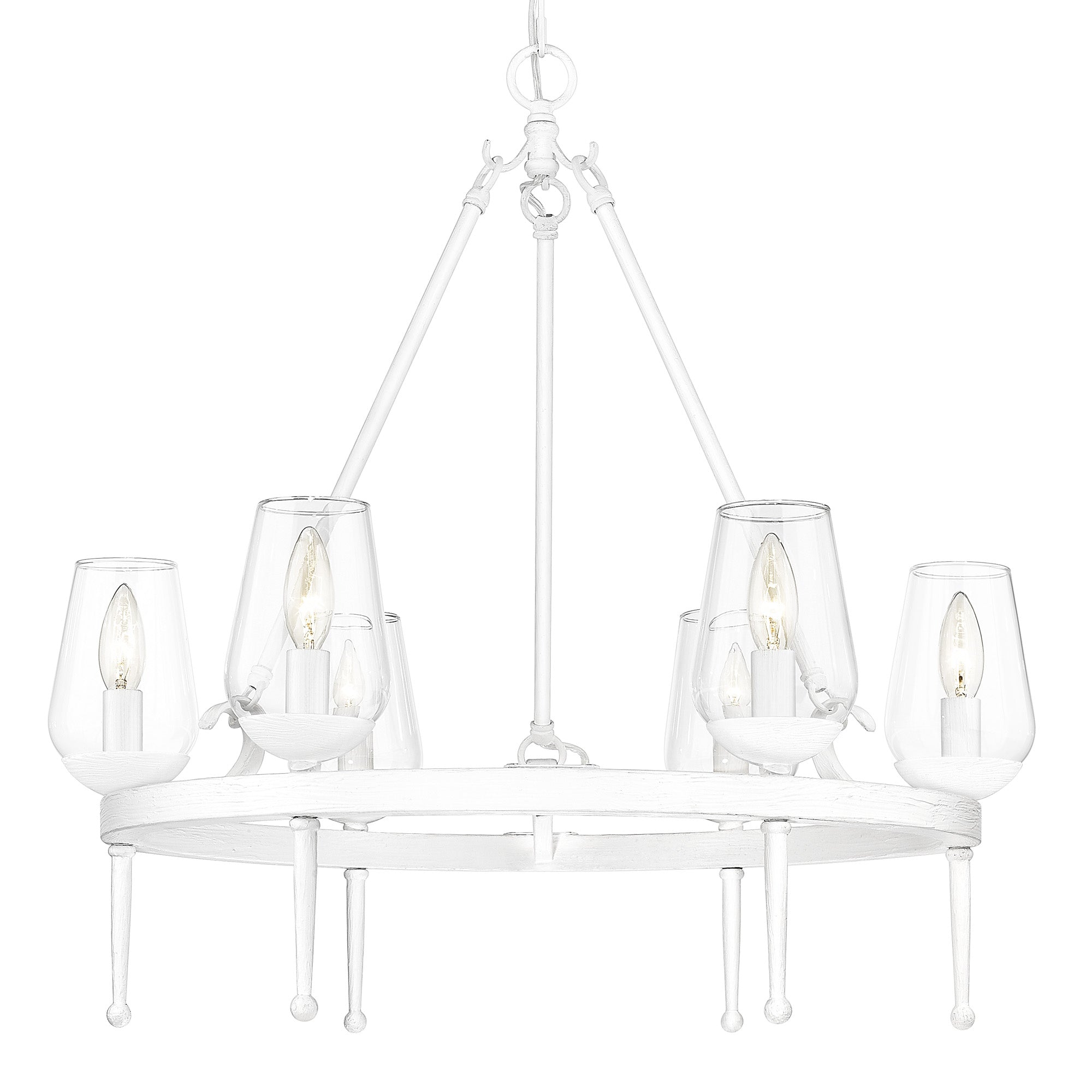 Regent 6 Light Chandelier in Textured White Plaster with Clear Glass Shade - - Golden Lighting