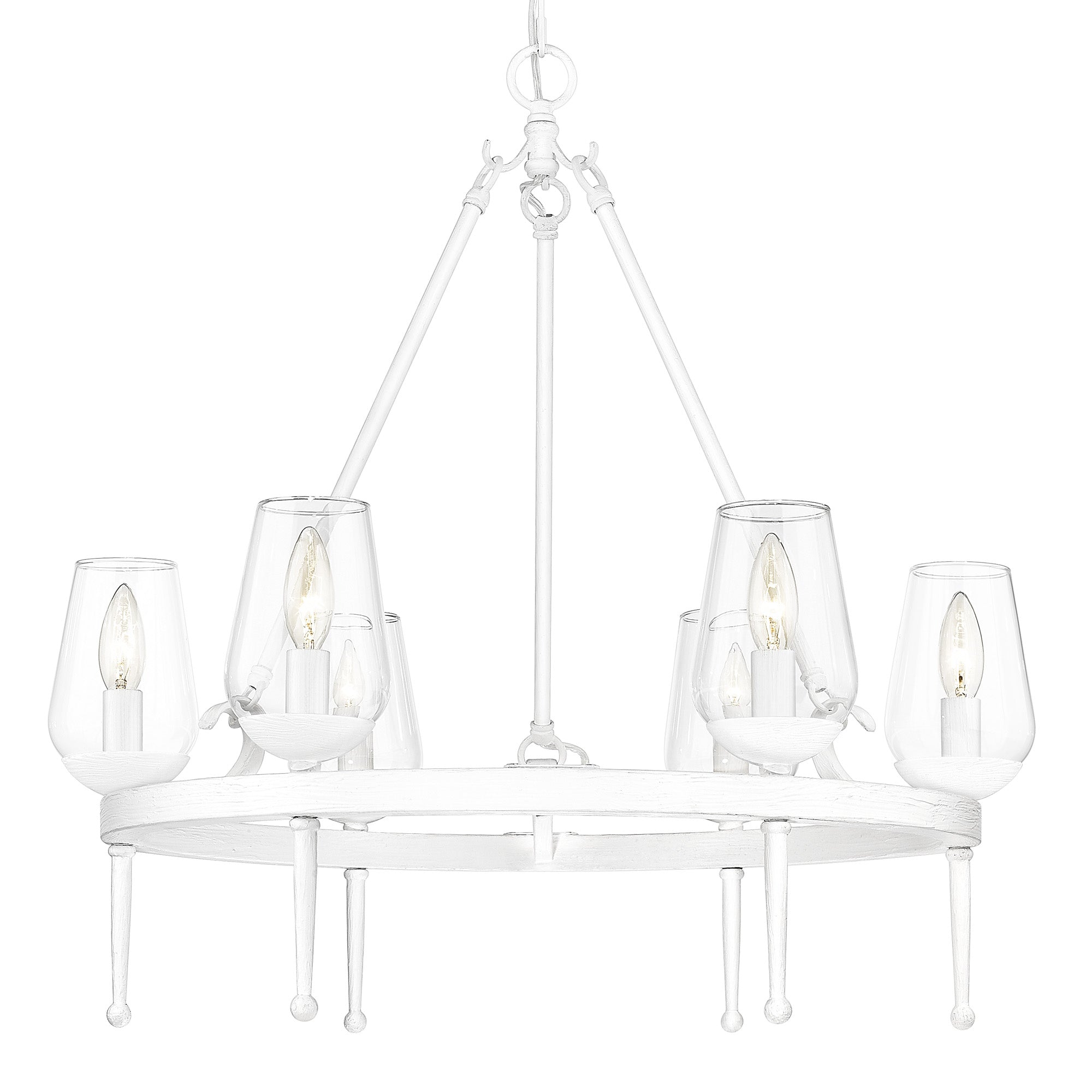 Regent 6 Light Chandelier in Textured White Plaster with Clear Glass Shade - - Golden Lighting