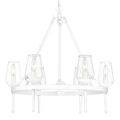 Regent 6 Light Chandelier in Textured White Plaster with Clear Glass Shade - - Golden Lighting