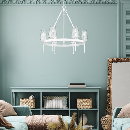 Regent 6 Light Chandelier in Textured White Plaster with Clear Glass Shade - Default Title - Golden Lighting
