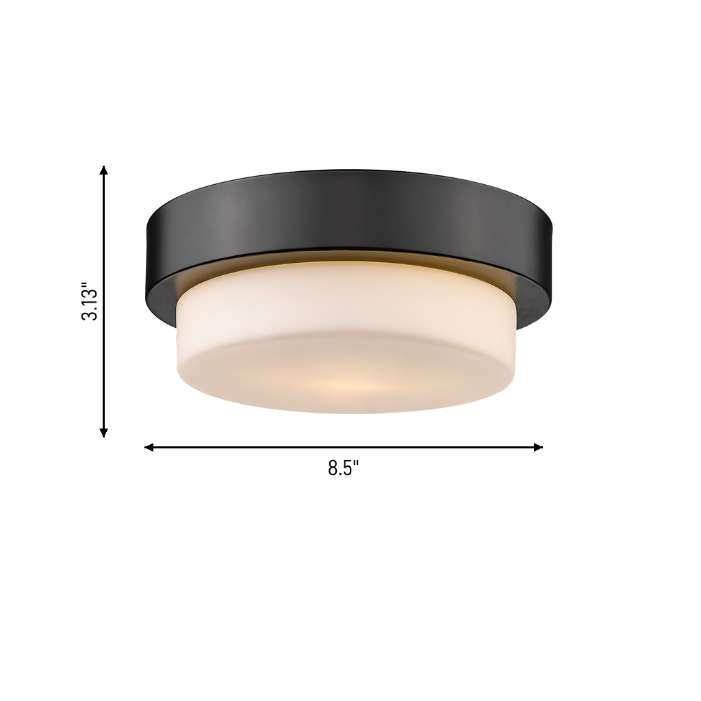 Morgon 1-light Flush Mount in Matte Black, dimensions diagram - Golden Lighting