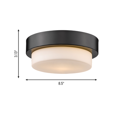 Morgon 1-light Flush Mount in Matte Black, dimensions diagram - Golden Lighting