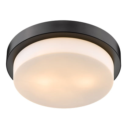 Morgon 2-light 13" Flush Mount in Matte Black and Opal Glass