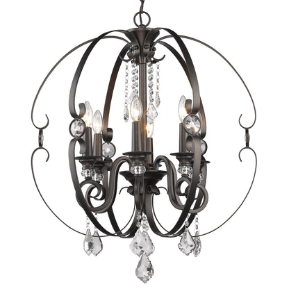 Ella 6 Light Chandelier in Brushed Etruscan Bronze - - Golden Lighting