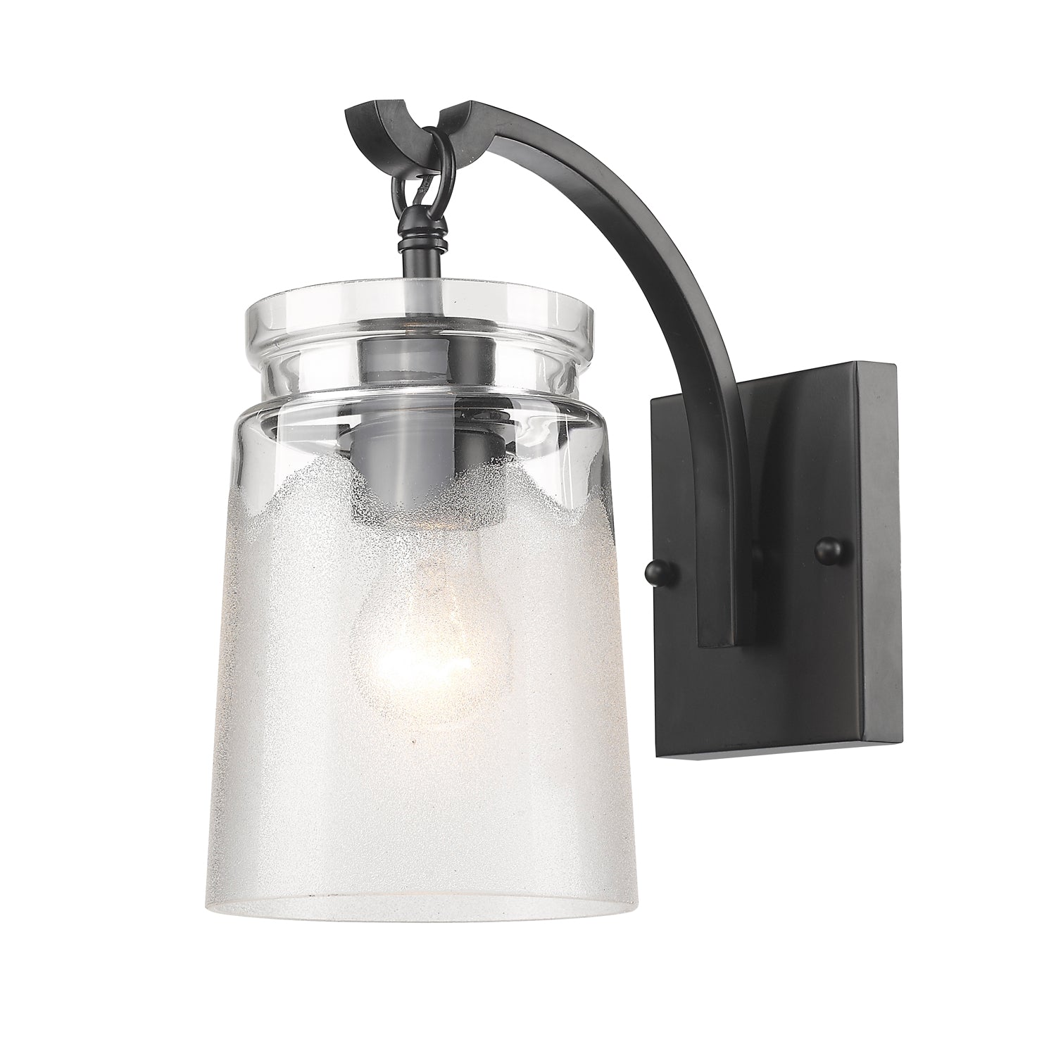 Travers BLK 1-Light Wall Sconce in Matte Black - Matte Black / Clear Frosted Artisan Glass / Clear - Golden Lighting