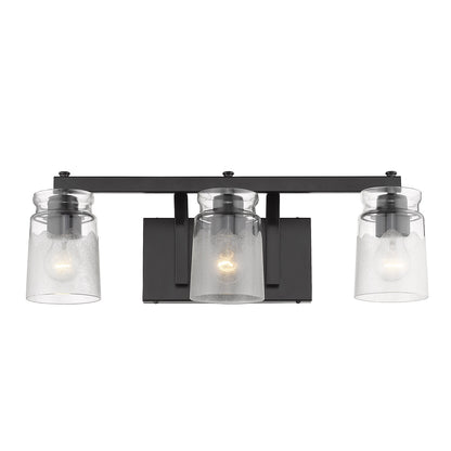 Travers BLK 3-Light Bath Vanity in Matte Black - Matte Black / Clear Frosted Artisan Glass / Clear - Golden Lighting