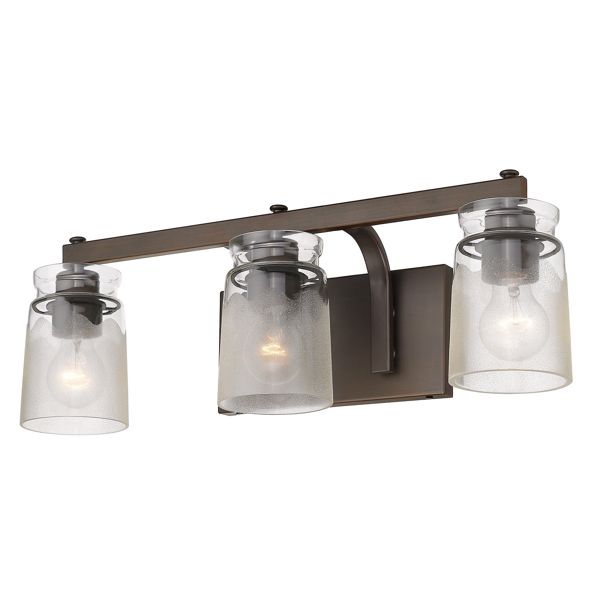 Travers 3 Light Bath Vanity in Rubbed Bronze with Clear Artisan Glass Shade - - Golden Lighting