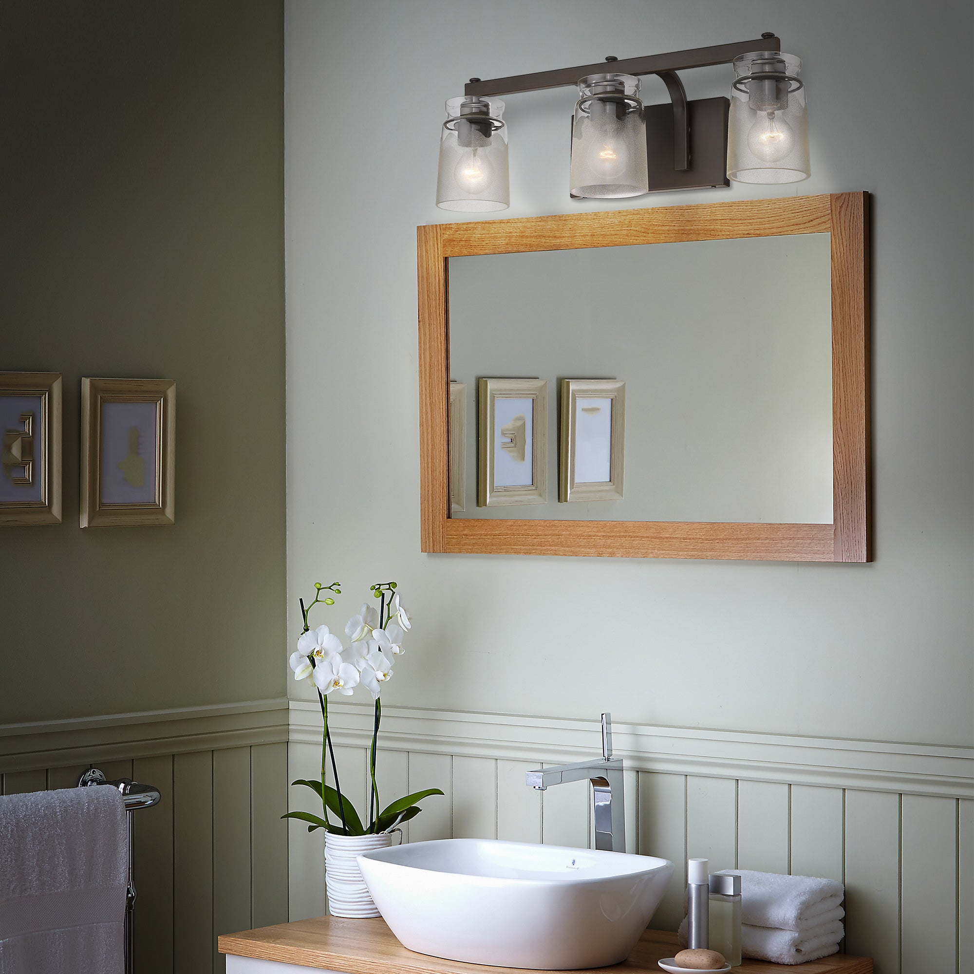 Travers 3 Light Bath Vanity in Rubbed Bronze with Clear Artisan Glass Shade - Default Title - Golden Lighting