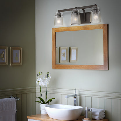 Travers 3 Light Bath Vanity in Rubbed Bronze with Clear Artisan Glass Shade - Default Title - Golden Lighting
