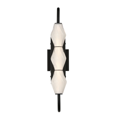 Golden Lighting Geode Integrated LED 21.5in Outdoor Wall in Matte Black with Fluted Striped Glass - - Golden Lighting