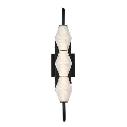 Golden Lighting Geode Integrated LED 21.5in Outdoor Wall in Matte Black with Fluted Striped Glass - - Golden Lighting