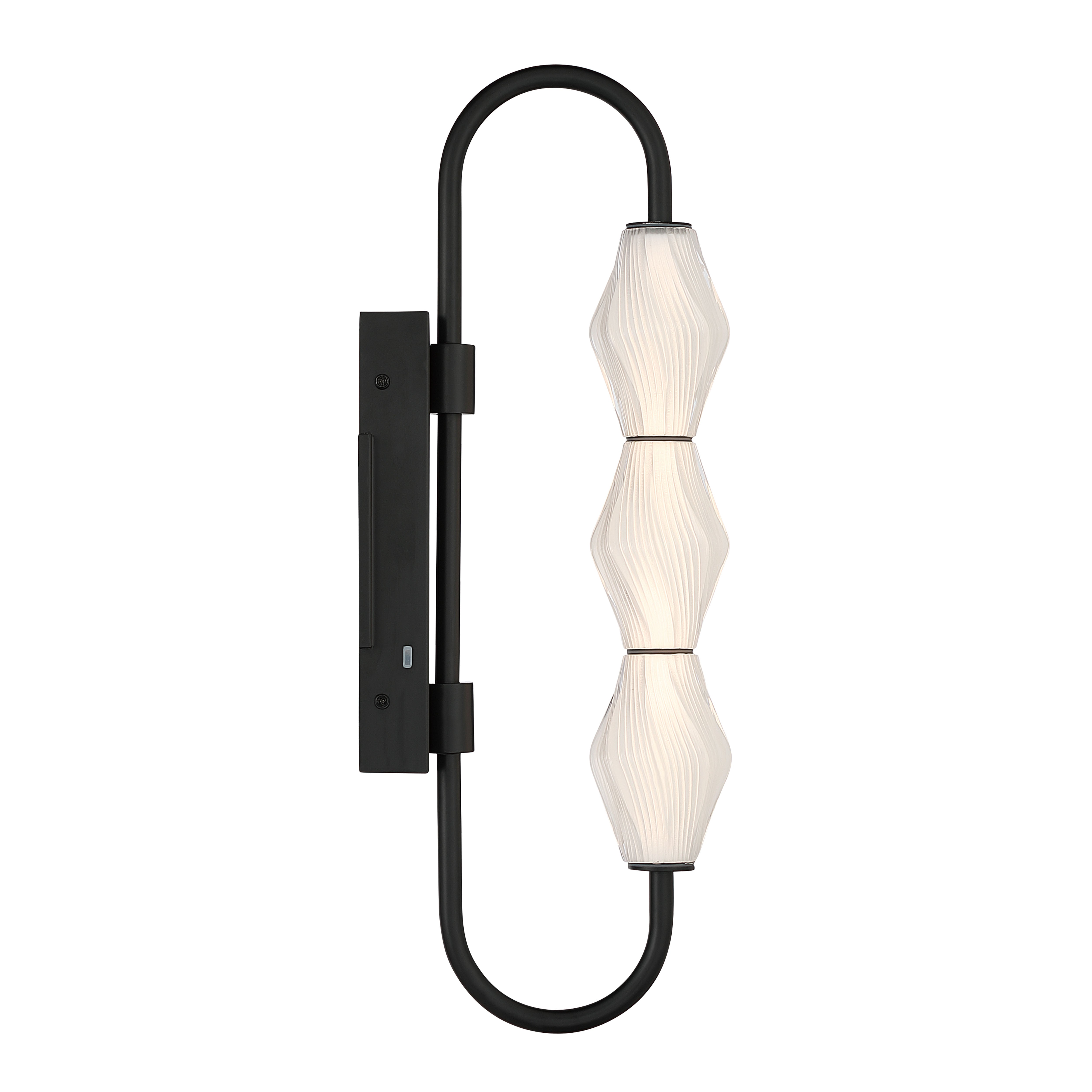 Golden Lighting Geode Integrated LED 21.5in Outdoor Wall in Matte Black with Fluted Striped Glass - - Golden Lighting