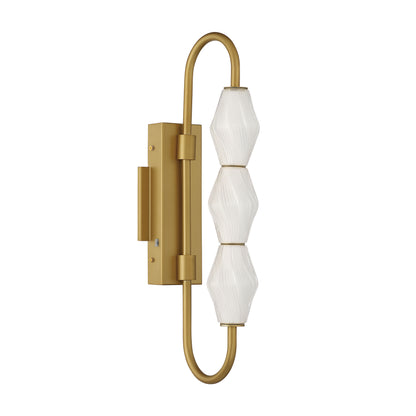 Golden Lighting Geode Integrated LED 21.5in Outdoor Wall in Satin Brushed Gold with Fluted Striped Glass - - Golden Lighting