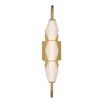 Golden Lighting Geode Integrated LED 21.5in Outdoor Wall in Satin Brushed Gold with Fluted Striped Glass - - Golden Lighting