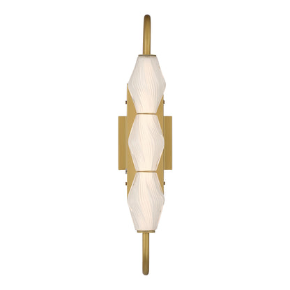 Golden Lighting Geode Integrated LED 21.5in Outdoor Wall in Satin Brushed Gold with Fluted Striped Glass - - Golden Lighting