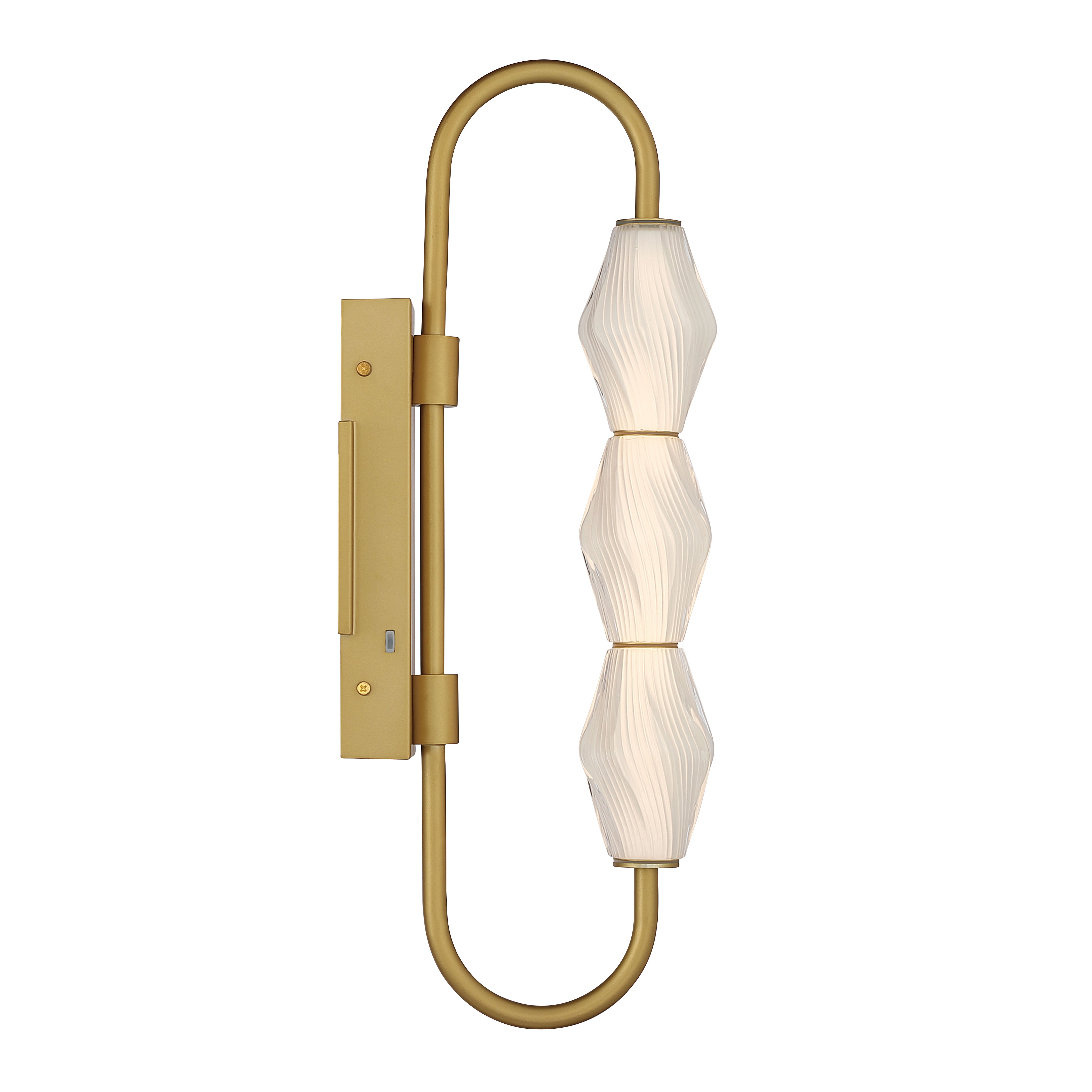 Golden Lighting Geode Integrated LED 21.5in Outdoor Wall in Satin Brushed Gold with Fluted Striped Glass - - Golden Lighting