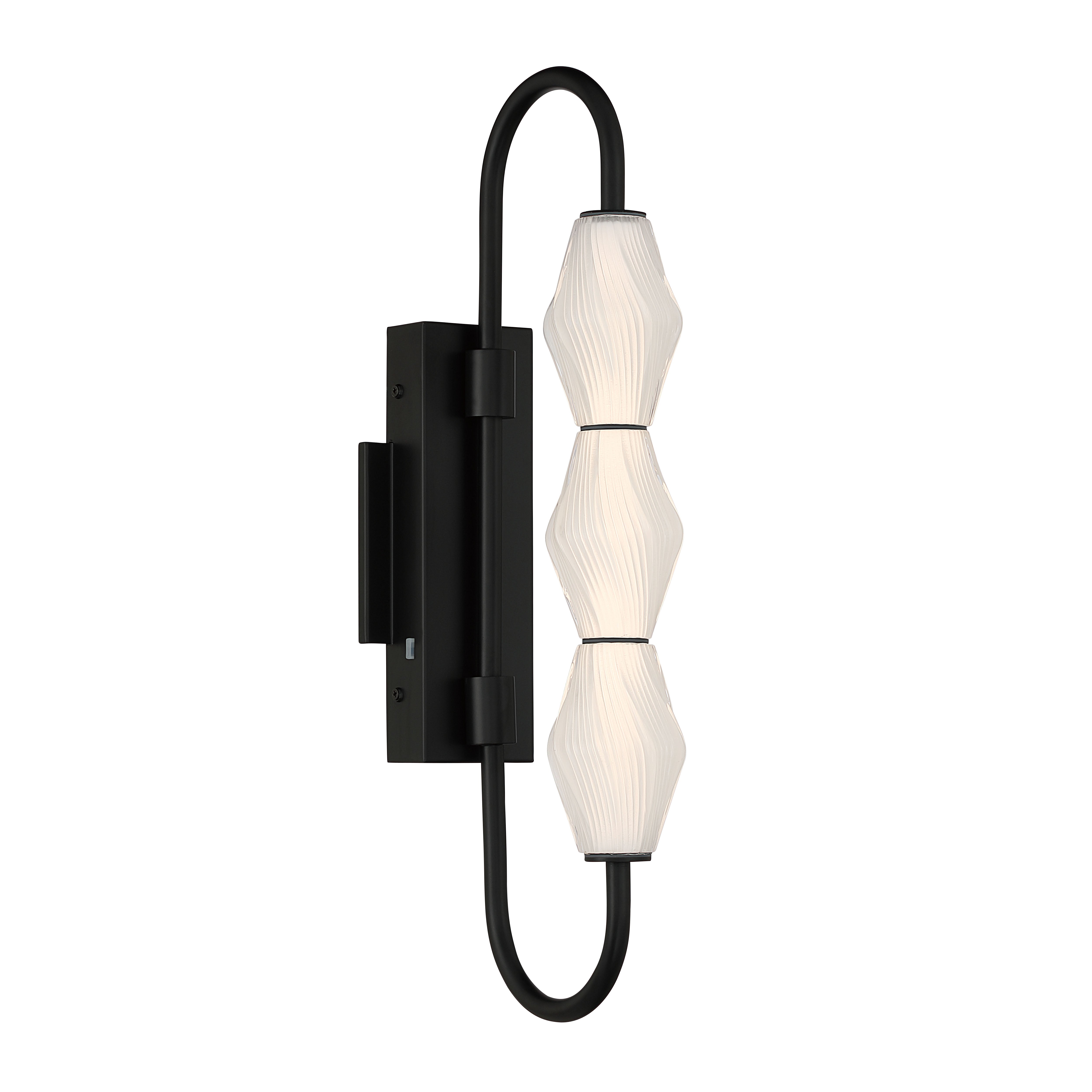 Golden Lighting Geode Integrated LED 21.5in Outdoor Wall in Matte Black with Fluted Striped Glass