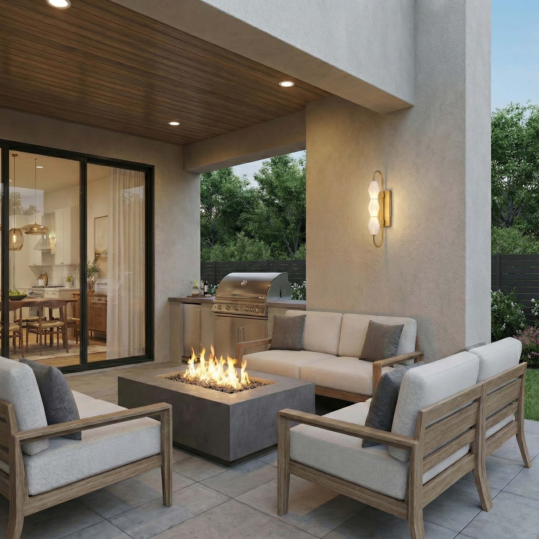 Golden Lighting Geode Integrated LED 21.5in Outdoor Wall in Satin Brushed Gold with Fluted Striped Glass