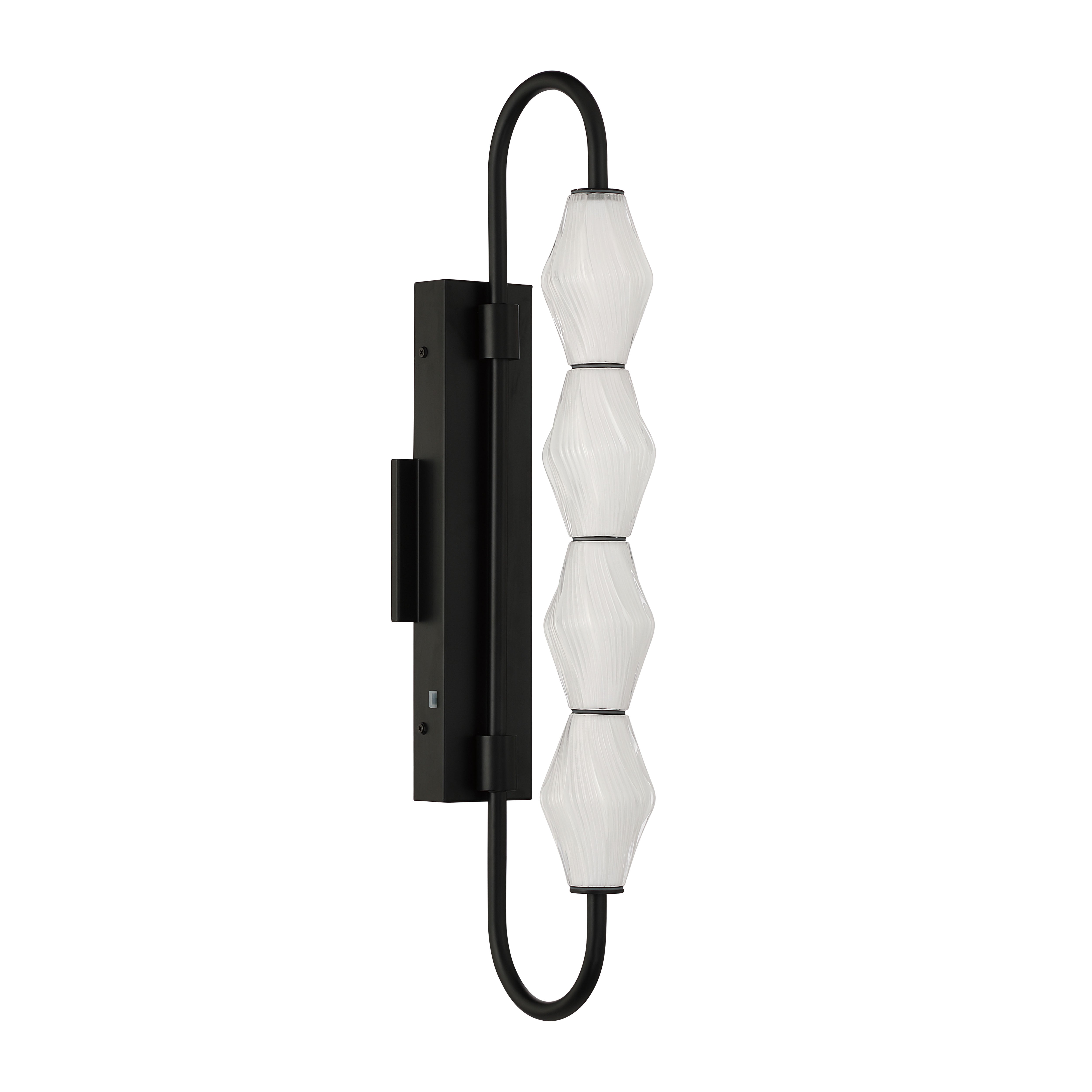 Golden Lighting Geode Integrated LED 27in Outdoor Wall in Matte Black with Fluted Striped Glass - - Golden Lighting