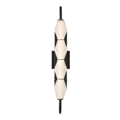 Golden Lighting Geode Integrated LED 27in Outdoor Wall in Matte Black with Fluted Striped Glass - - Golden Lighting