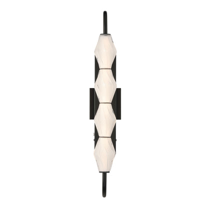Golden Lighting Geode Integrated LED 27in Outdoor Wall in Matte Black with Fluted Striped Glass - - Golden Lighting
