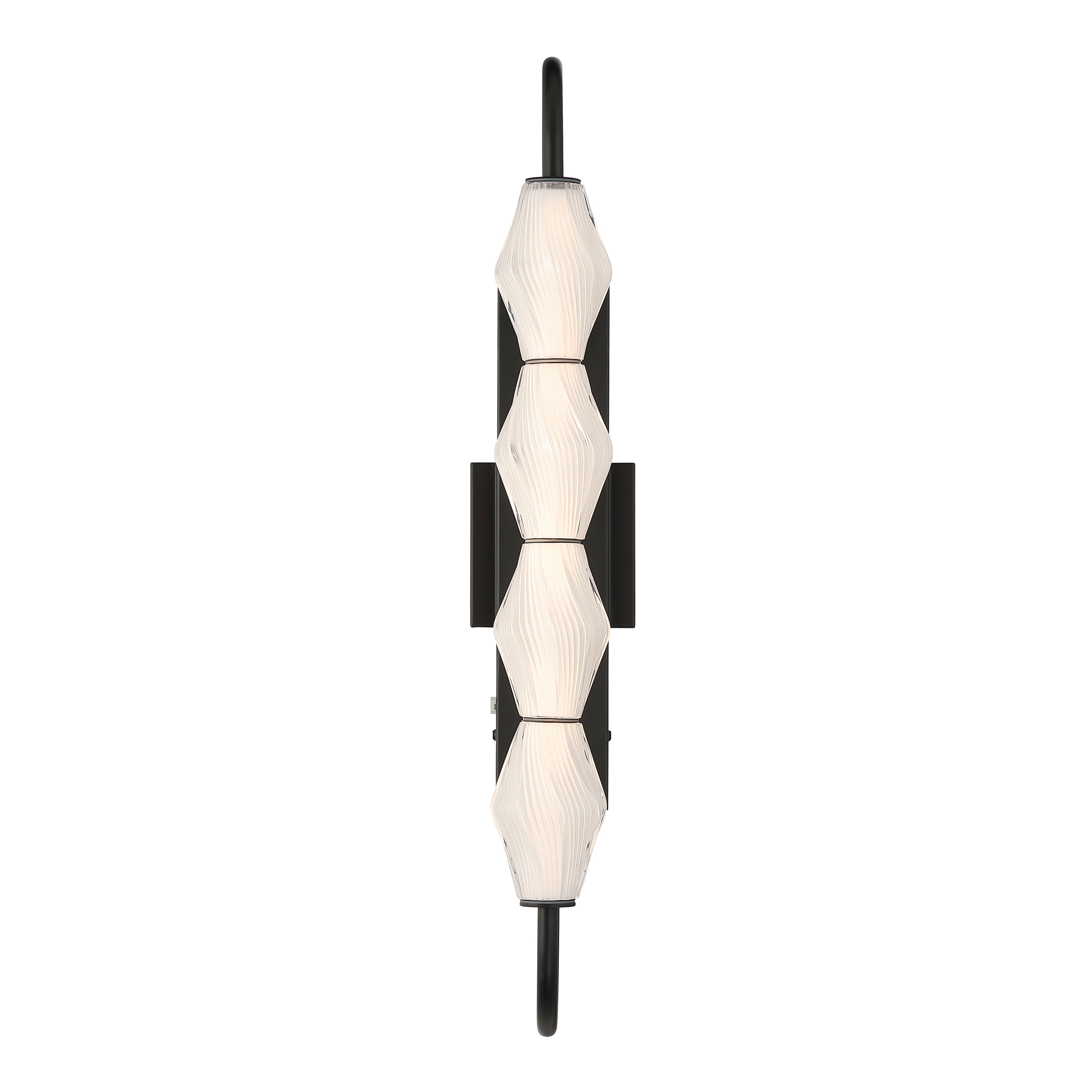 Golden Lighting Geode Integrated LED 27in Outdoor Wall in Matte Black with Fluted Striped Glass - - Golden Lighting