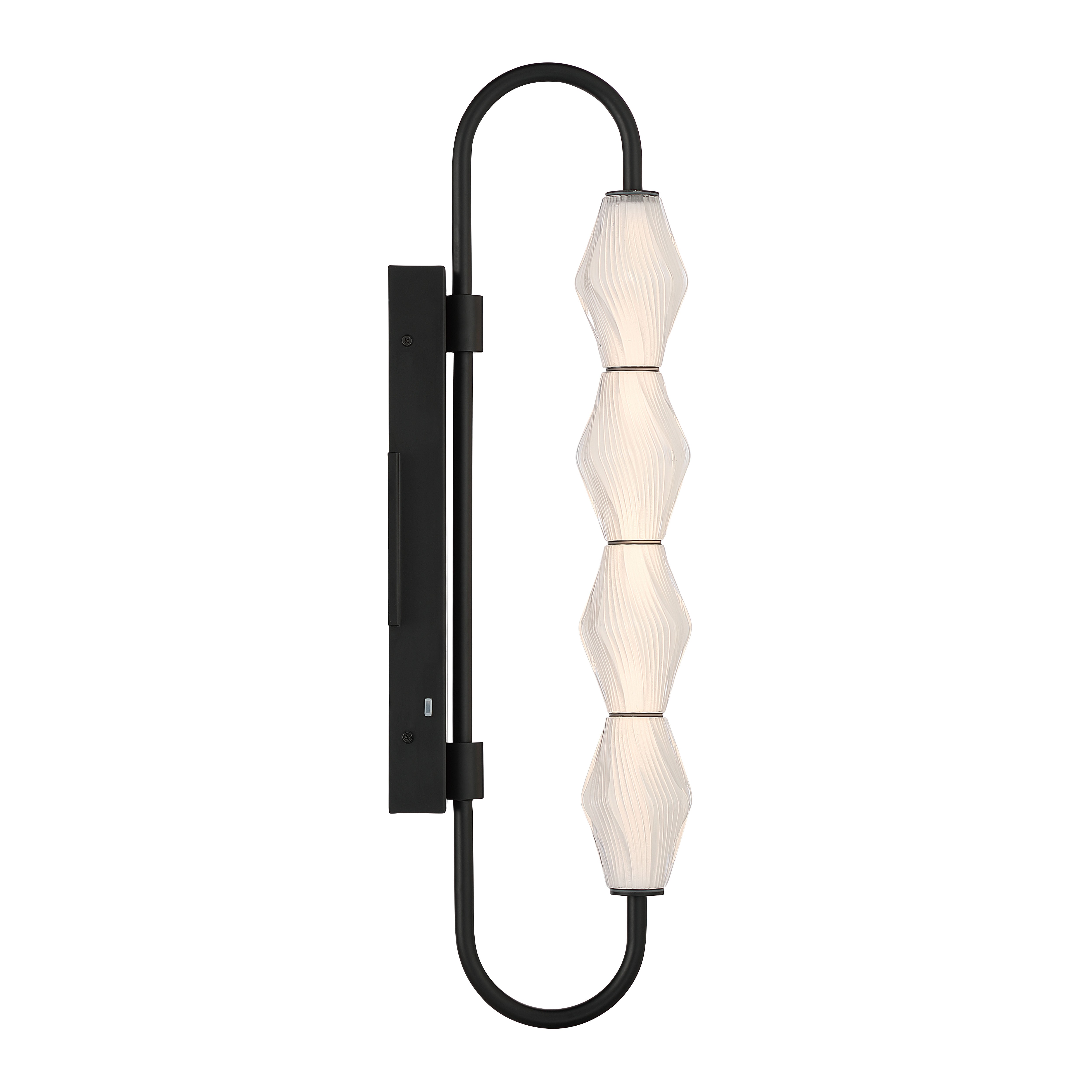 Golden Lighting Geode Integrated LED 27in Outdoor Wall in Matte Black with Fluted Striped Glass - - Golden Lighting