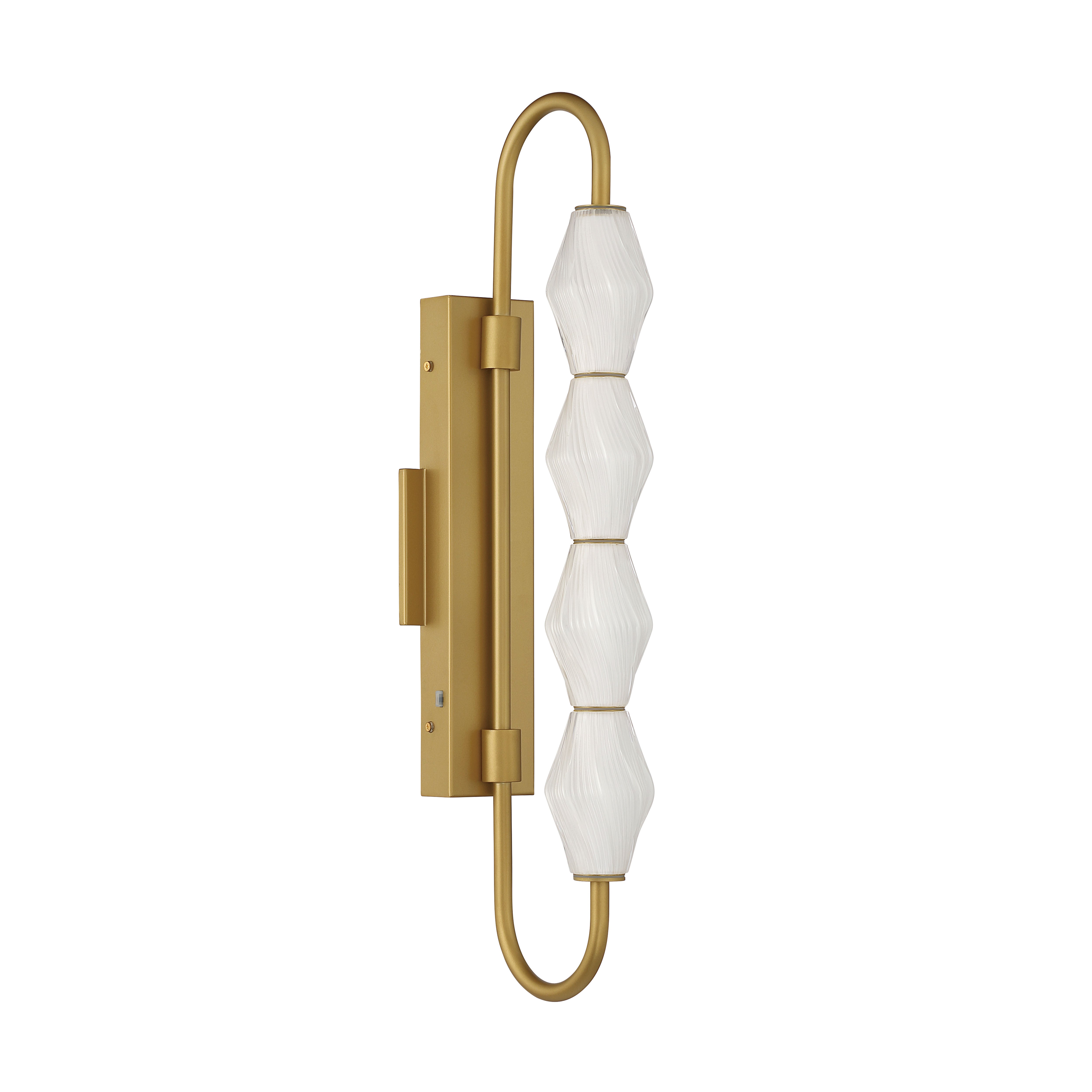 Golden Lighting Geode Integrated LED 27in Outdoor Wall in Satin Brushed Gold with Fluted Striped Glass - - Golden Lighting