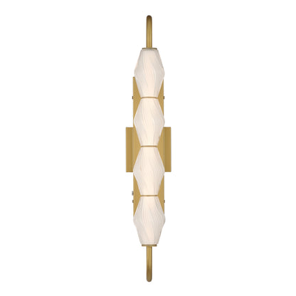 Golden Lighting Geode Integrated LED 27in Outdoor Wall in Satin Brushed Gold with Fluted Striped Glass - - Golden Lighting