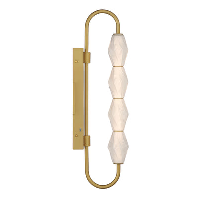 Golden Lighting Geode Integrated LED 27in Outdoor Wall in Satin Brushed Gold with Fluted Striped Glass - - Golden Lighting