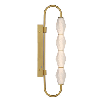 Golden Lighting Geode Integrated LED 27in Outdoor Wall in Satin Brushed Gold with Fluted Striped Glass - - Golden Lighting