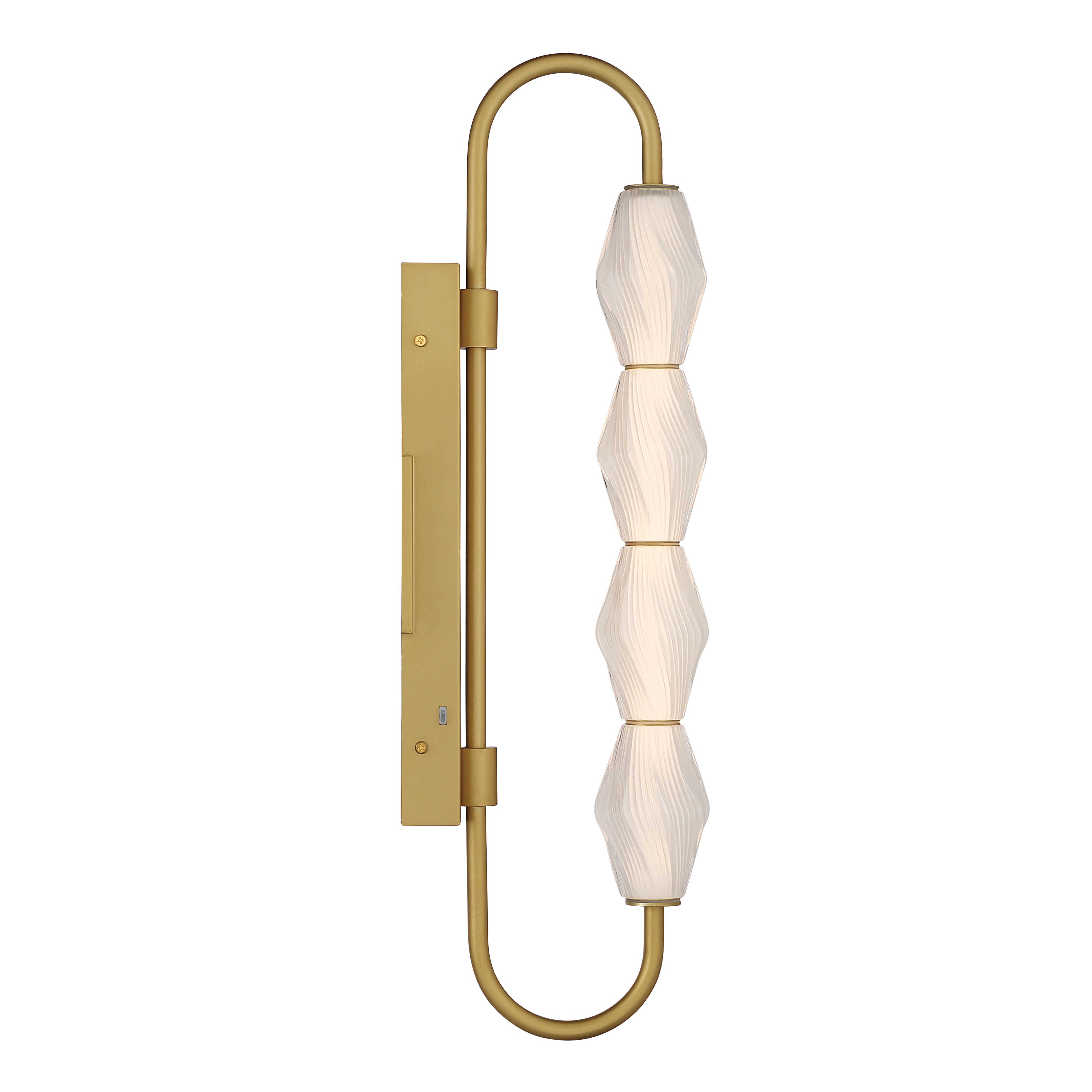 Golden Lighting Geode Integrated LED 27in Outdoor Wall in Satin Brushed Gold with Fluted Striped Glass - - Golden Lighting