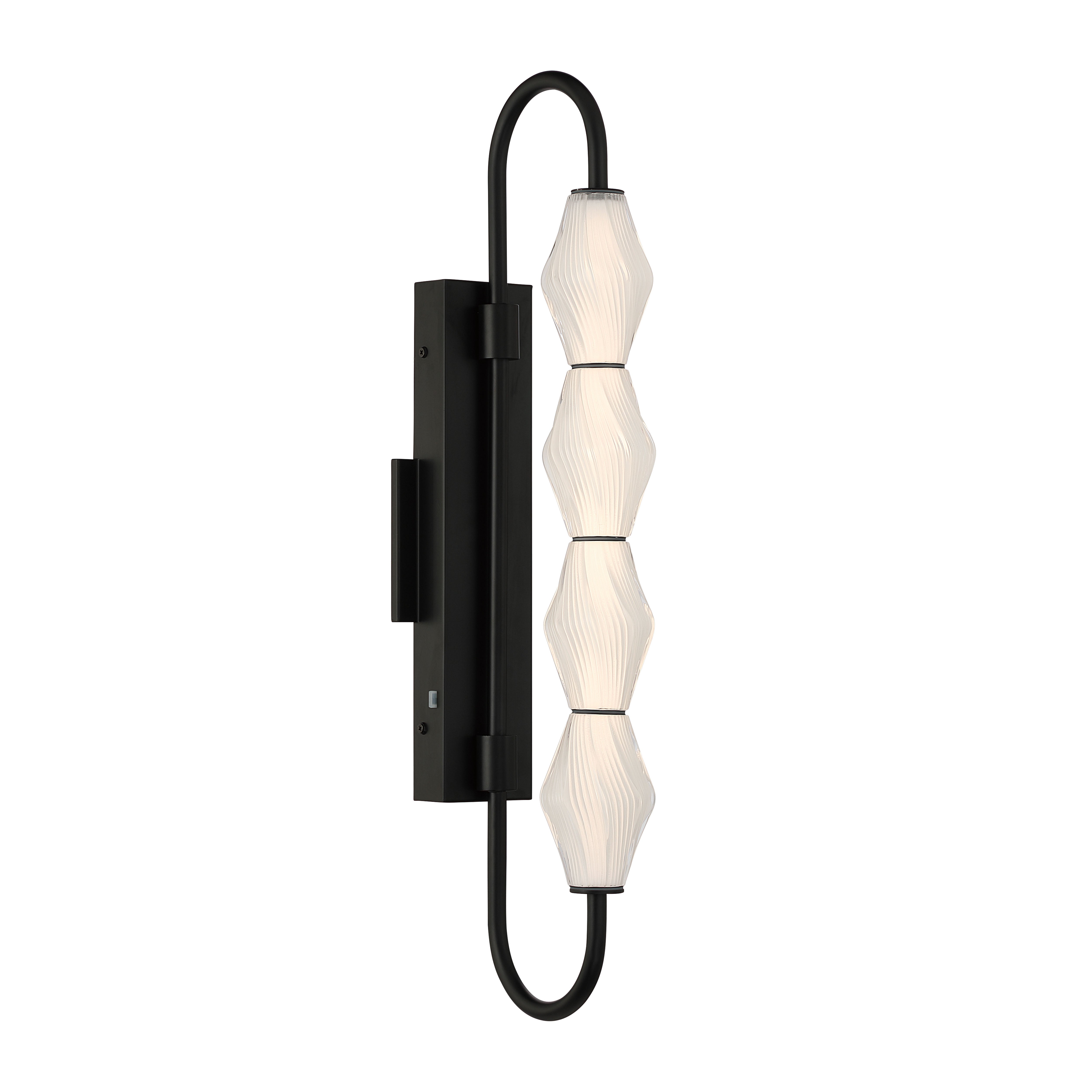 Golden Lighting Geode Integrated LED 27in Outdoor Wall in Matte Black with Fluted Striped Glass