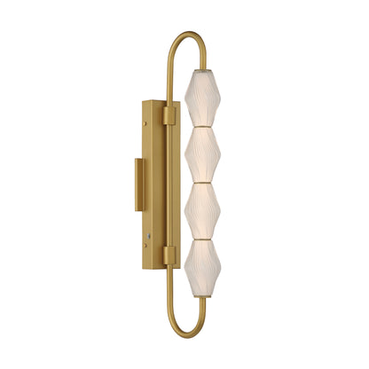 Golden Lighting Geode Integrated LED 27in Outdoor Wall in Satin Brushed Gold with Fluted Striped Glass