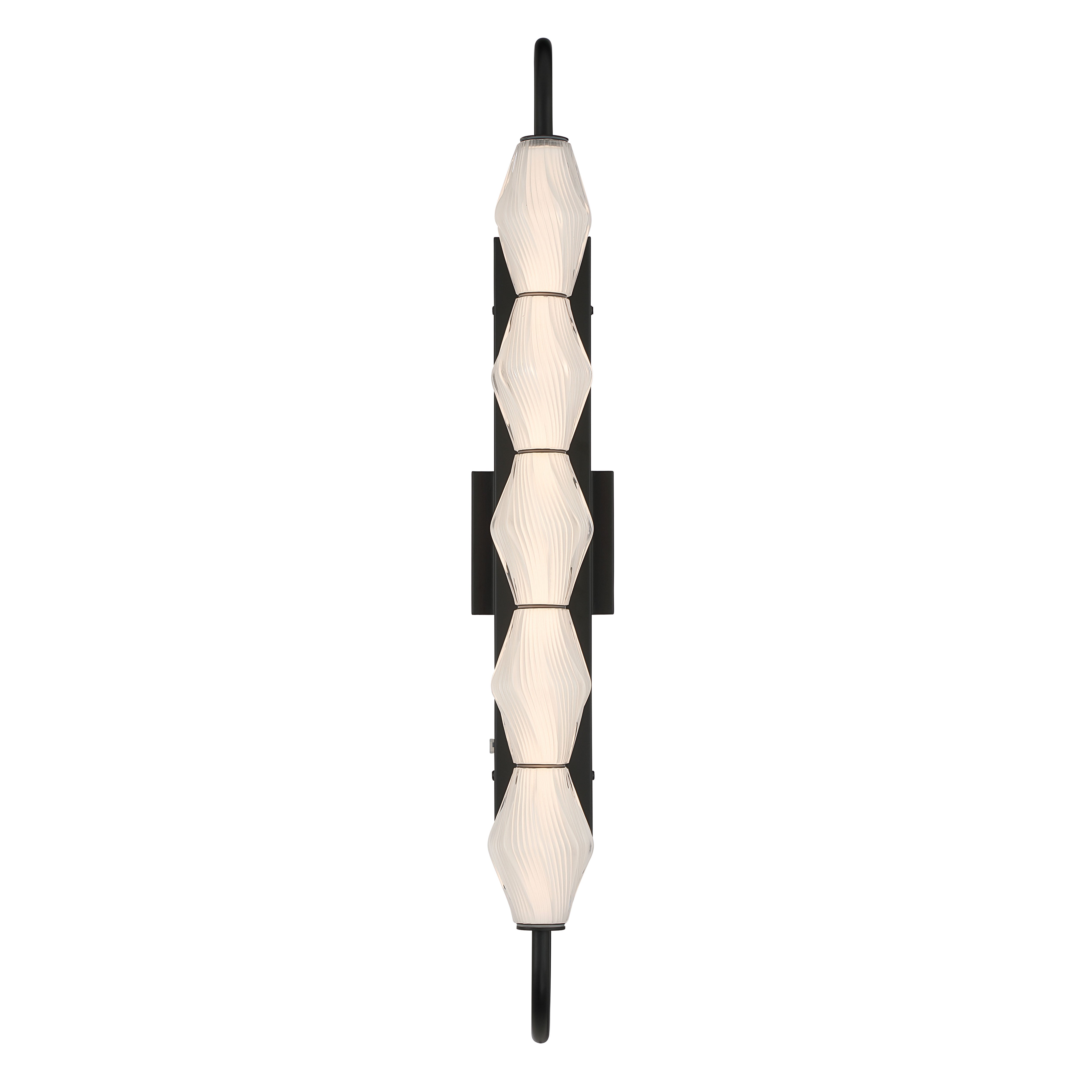 Golden Lighting Geode Integrated LED 32in Outdoor Wall in Matte Black with Fluted Striped Glass - - Golden Lighting