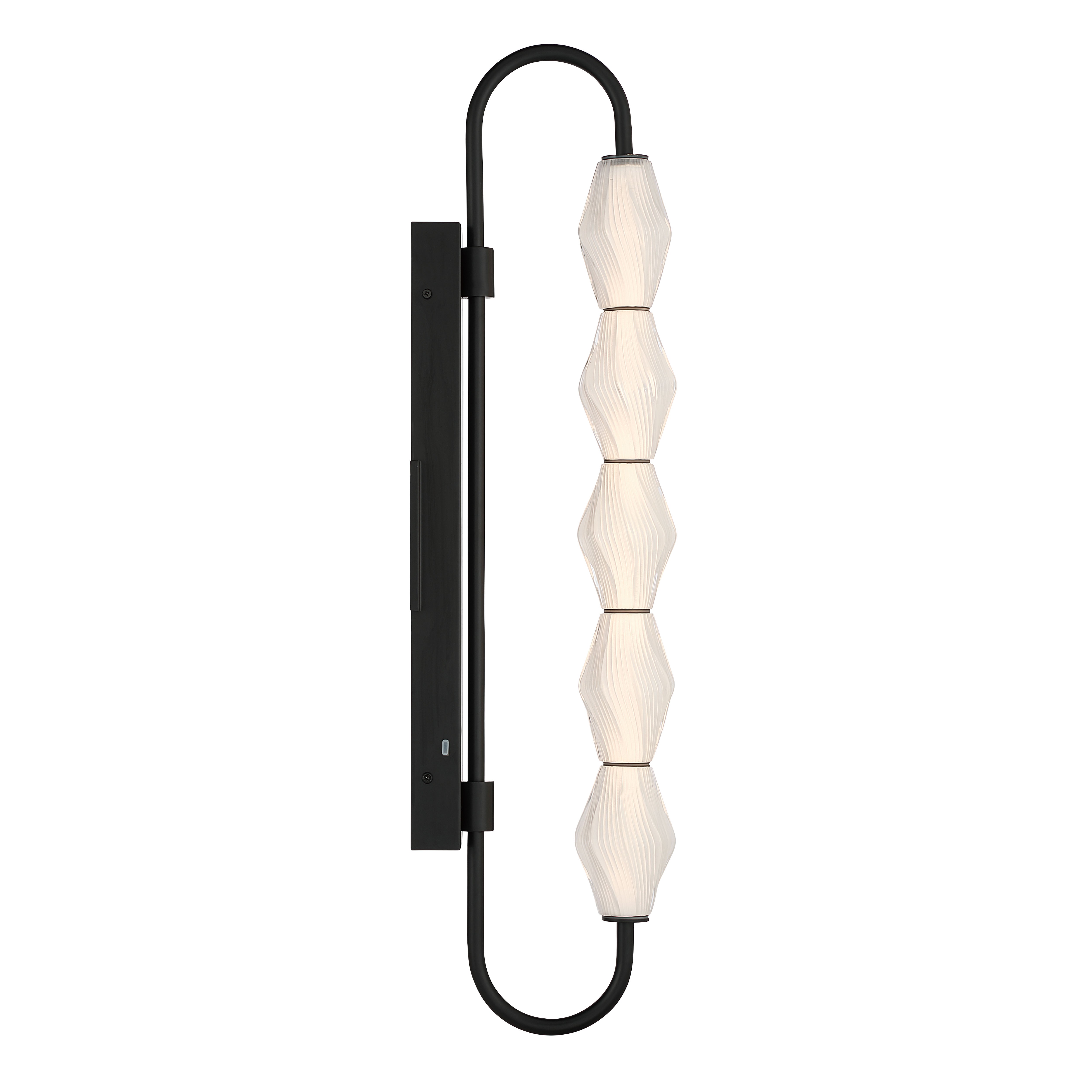Golden Lighting Geode Integrated LED 32in Outdoor Wall in Matte Black with Fluted Striped Glass - - Golden Lighting