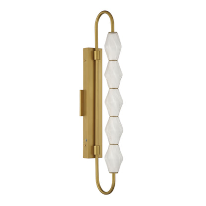 Golden Lighting Geode Integrated LED 32in Outdoor Wall in Satin Brushed Gold with Fluted Striped Glass - - Golden Lighting