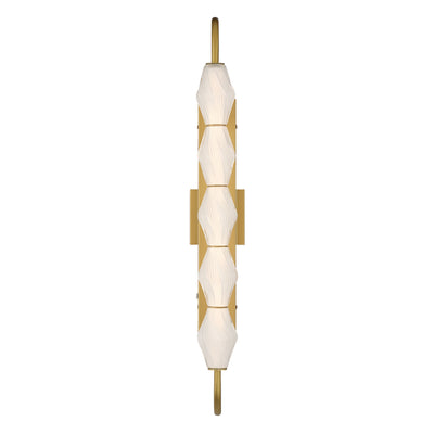 Golden Lighting Geode Integrated LED 32in Outdoor Wall in Satin Brushed Gold with Fluted Striped Glass - - Golden Lighting