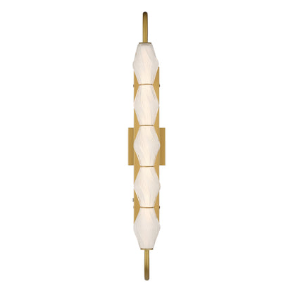 Golden Lighting Geode Integrated LED 32in Outdoor Wall in Satin Brushed Gold with Fluted Striped Glass - - Golden Lighting