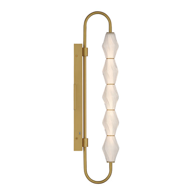 Golden Lighting Geode Integrated LED 32in Outdoor Wall in Satin Brushed Gold with Fluted Striped Glass - - Golden Lighting