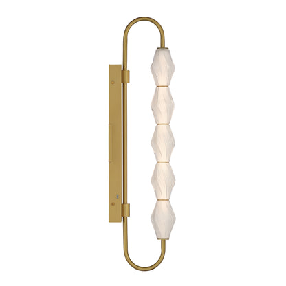 Golden Lighting Geode Integrated LED 32in Outdoor Wall in Satin Brushed Gold with Fluted Striped Glass - - Golden Lighting