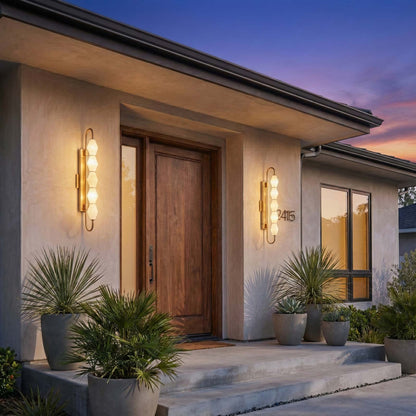 Golden Lighting Geode Integrated LED 32in Outdoor Wall in Satin Brushed Gold with Fluted Striped Glass - - Golden Lighting