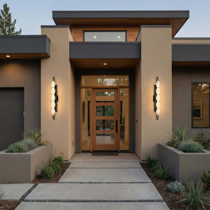 Golden Lighting Geode Integrated LED 32in Outdoor Wall in Matte Black with Fluted Striped Glass