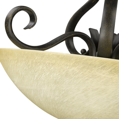 Riverton 3-light Semi-Flush Mount in Peppercorn, shade and glass close-up - Golden Lighting
